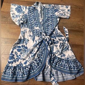 SHEIN Floral Blue and White Wrap Dress